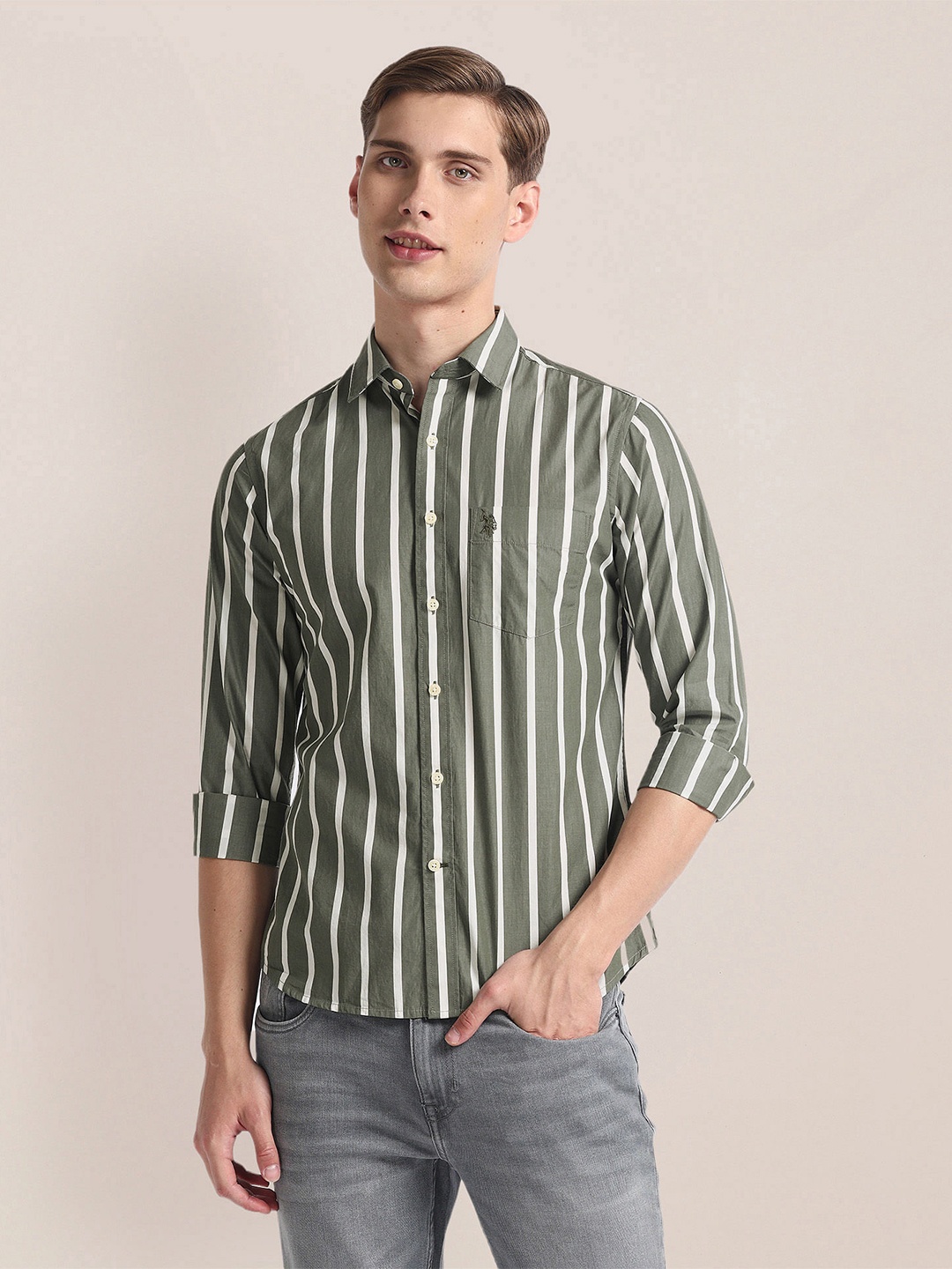 

U.S. Polo Assn. Vertical Stripe Tailored Fit Shirt, Green