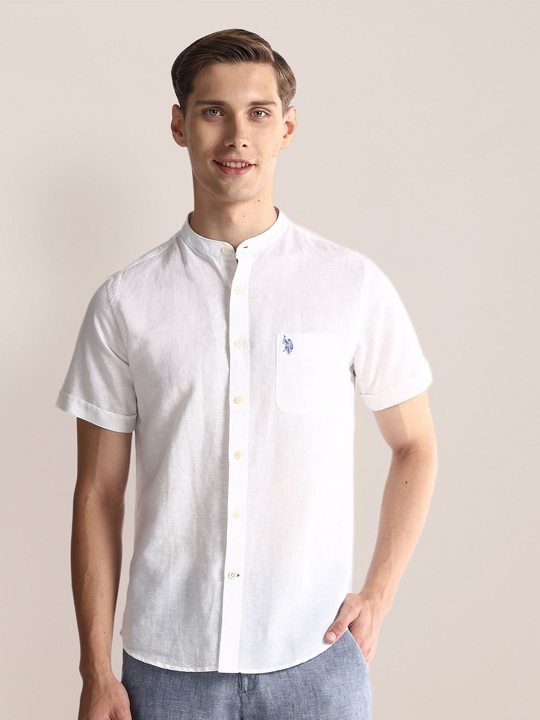 

U.S. Polo Assn. Mandarin Collar Casual Shirt, White