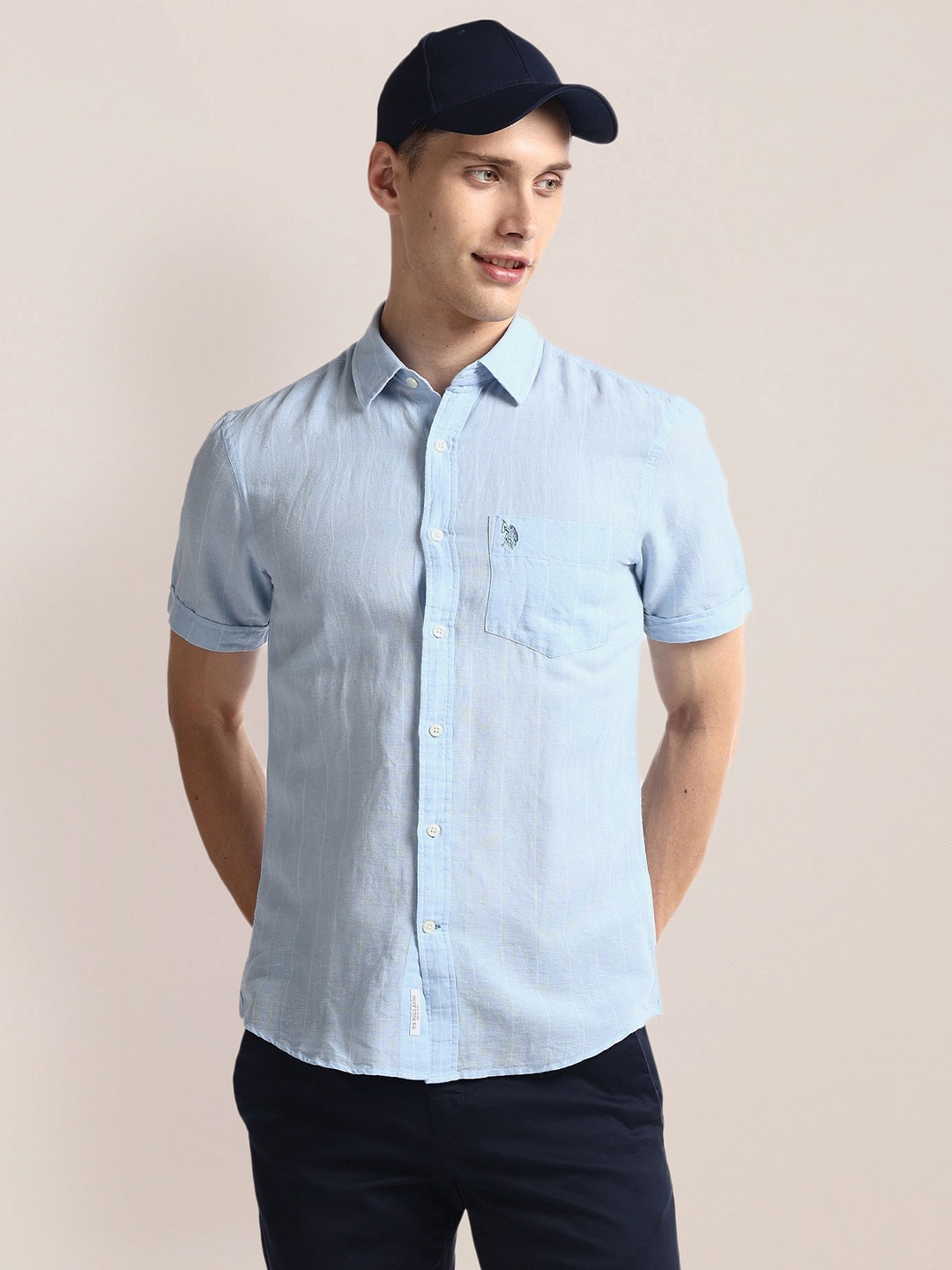 

U.S. Polo Assn. Vertical Stripe Linen Casual Shirt, Blue