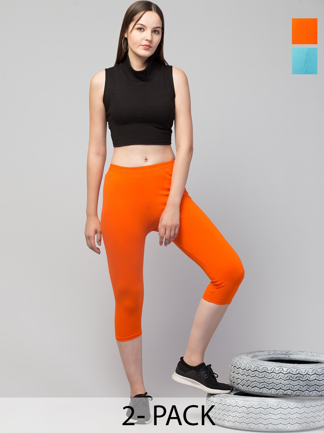 

A-Okay Pack Of 2 Skinny Fit Moisture Absorbent Capris, Orange