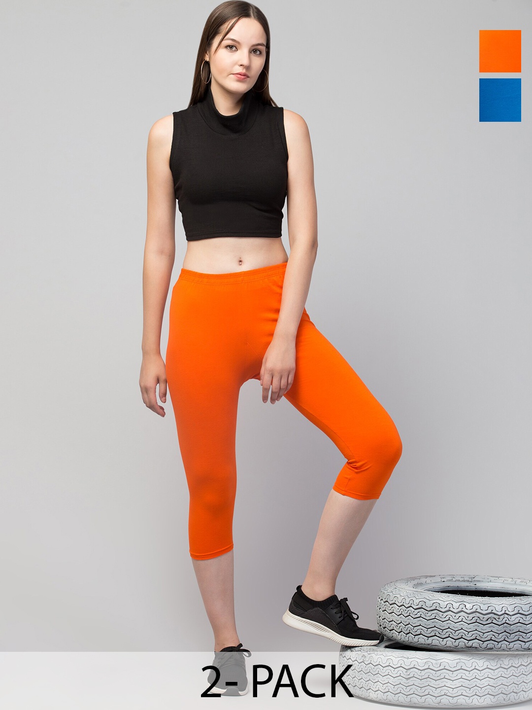 

A-Okay Pack of 2 Skinny Fit Capris, Orange