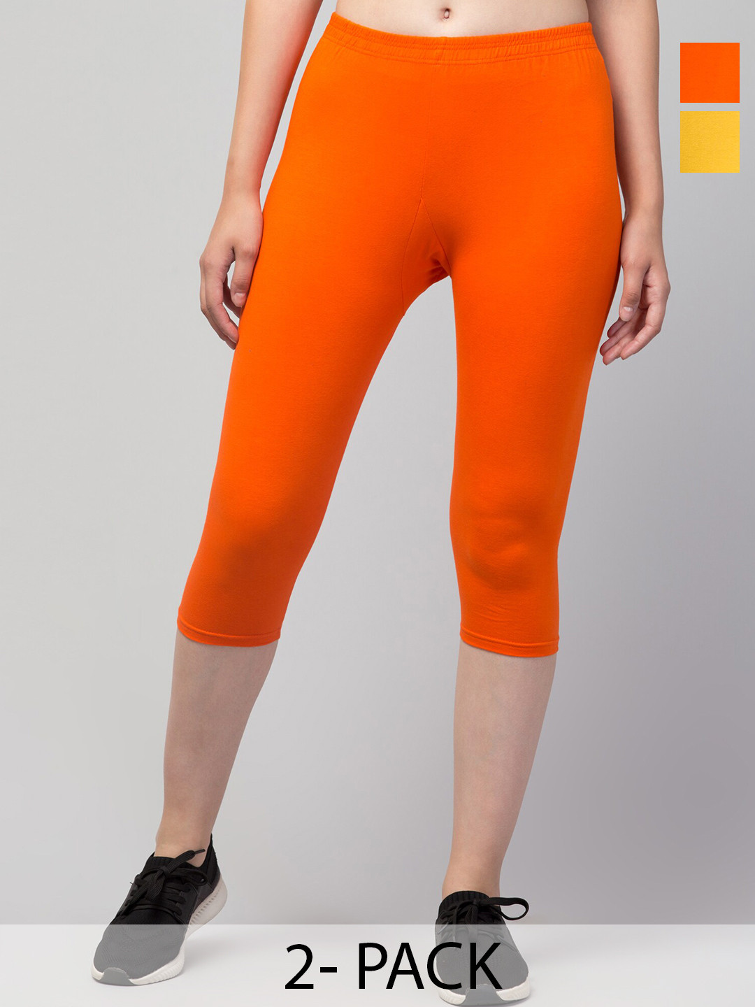 

A-Okay Women Pack Of 2 Skinny Fit Capris, Orange