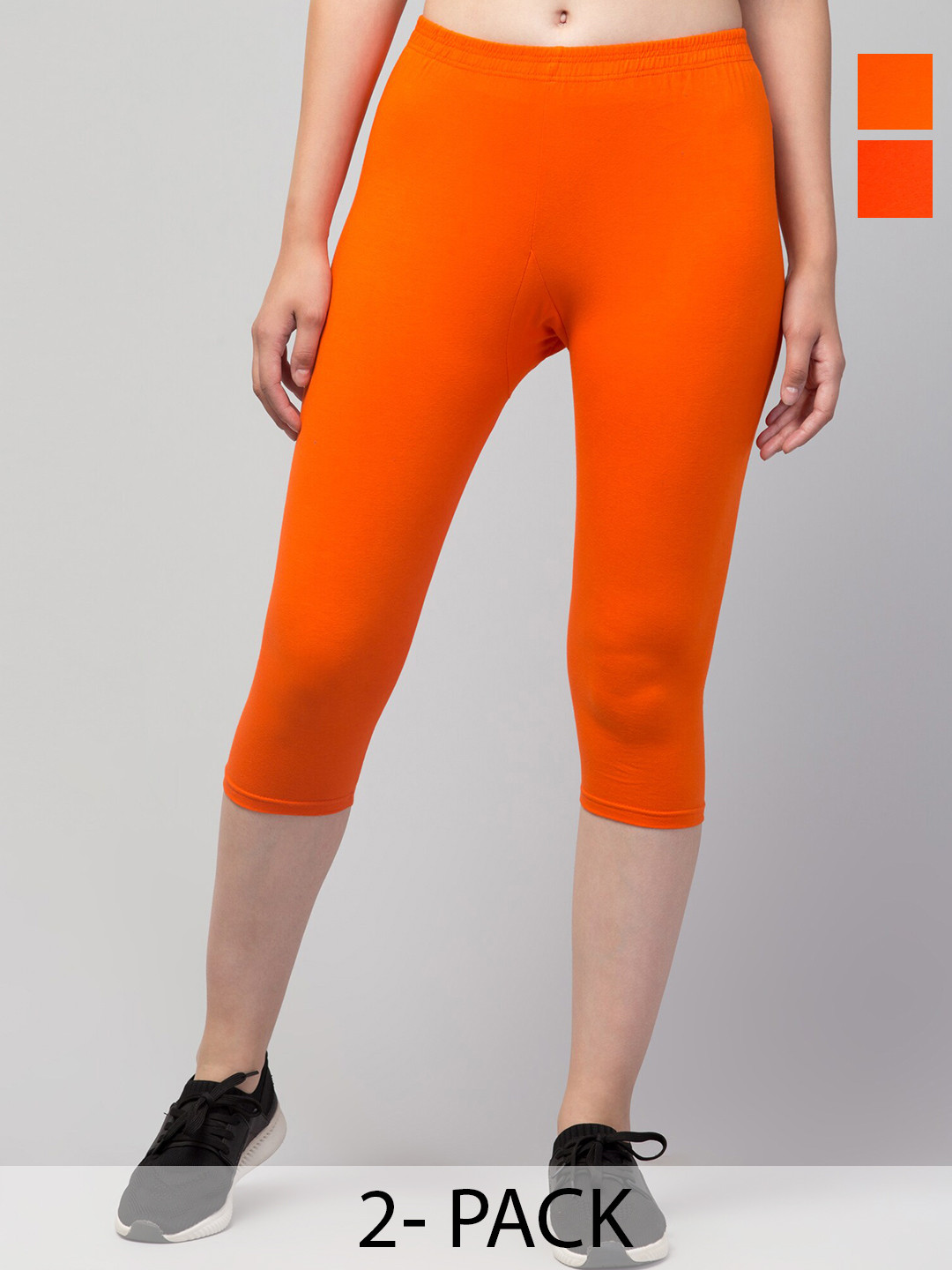 

A-Okay Women Pack Of 2 Skinny Fit Capris, Orange
