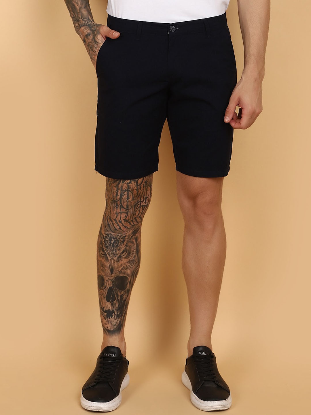 

V-Mart Men Mid-Rise Twill Cotton Shorts, Blue