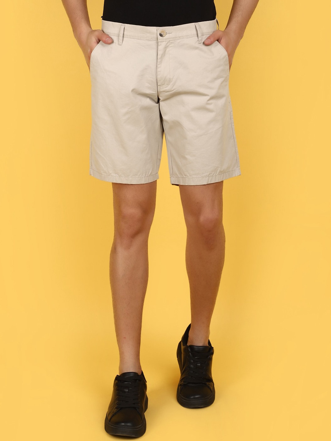 

V-Mart Men Mid-Rise Twill Cotton Shorts, Cream