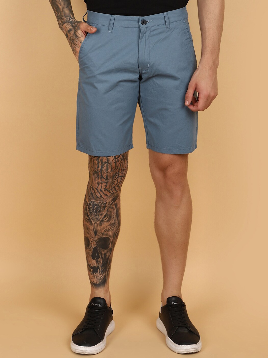 

V-Mart Men Mid-Rise Twill Cotton Shorts, Blue