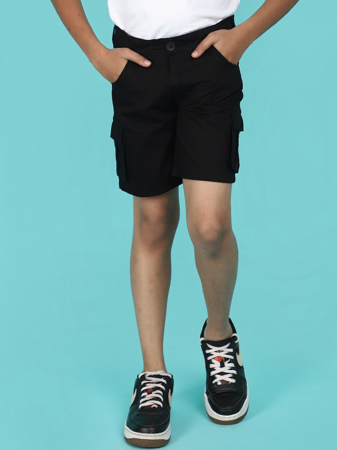 

V-Mart Boys Mid Rise Twill Cotton Cargo Shorts, Black