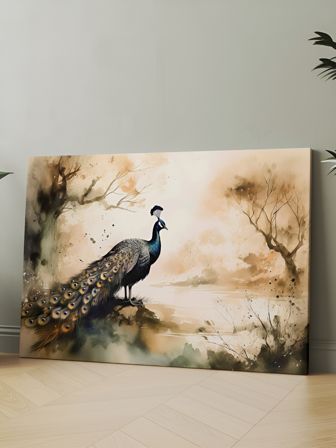 

CLAWCRAFTS Beige Wooden Peacock Painting Wall Art