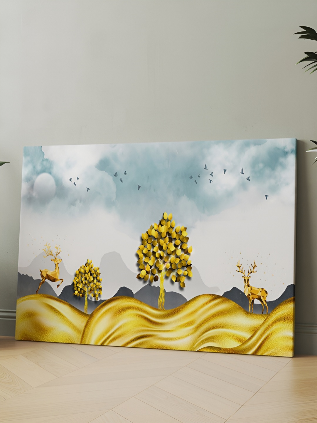 

CLAWCRAFTS White & Gold Toned Wooden Painting Wall Art