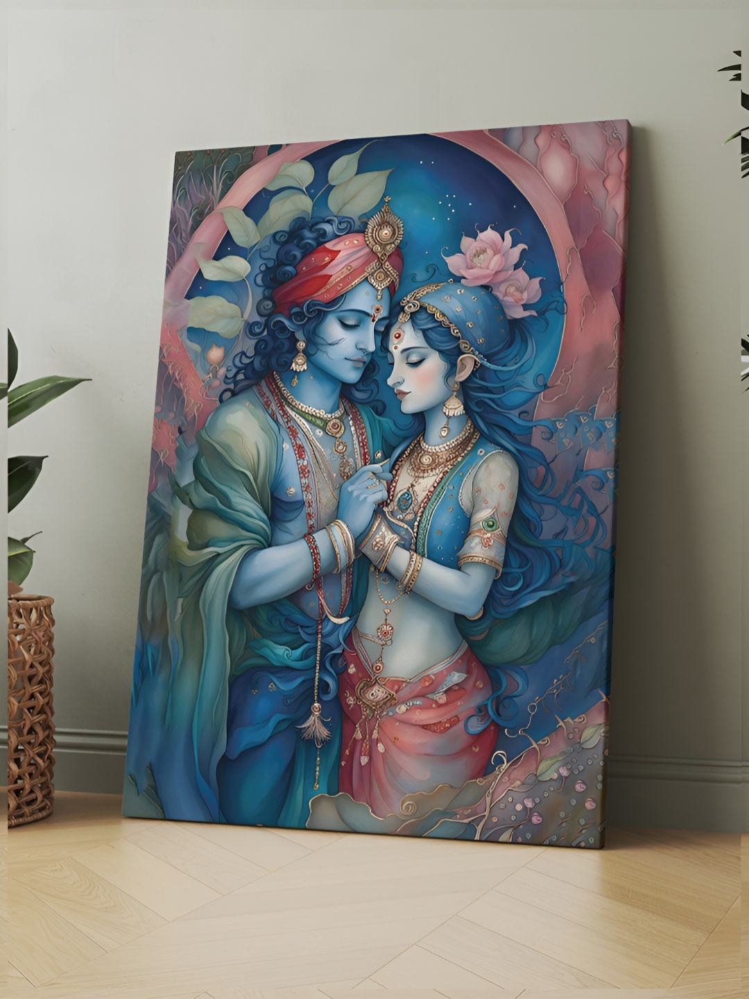 

CLAWCRAFTS Blue & Green Canvas Religious Painting Wall Art