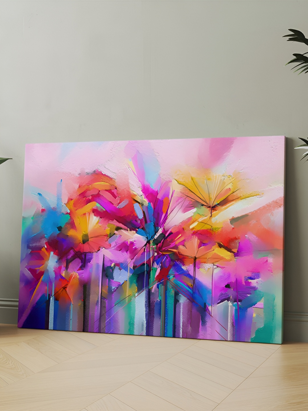 

CLAWCRAFTS Pink & Yellow Canvas Floral Painting Wall Art