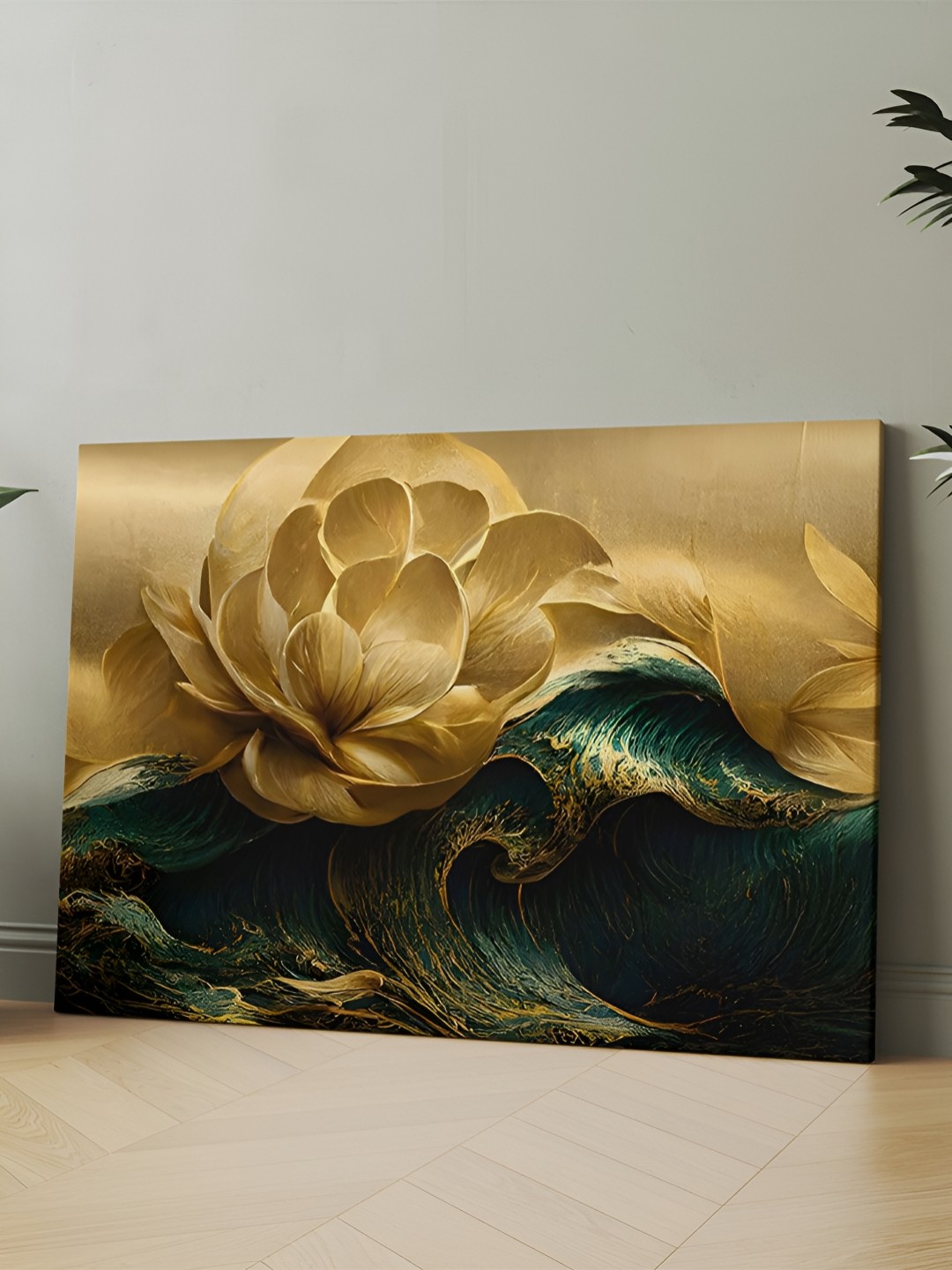 

CLAWCRAFTS Beige & Green Wooden Painting Wall Art