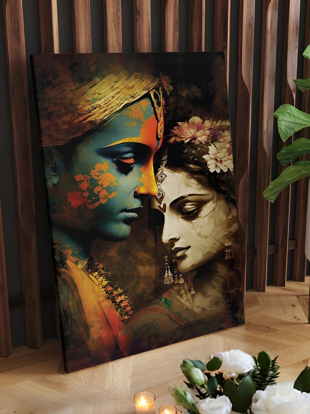 

CLAWCRAFTS Brown & Blue Canvas Religious Painting Wall Art