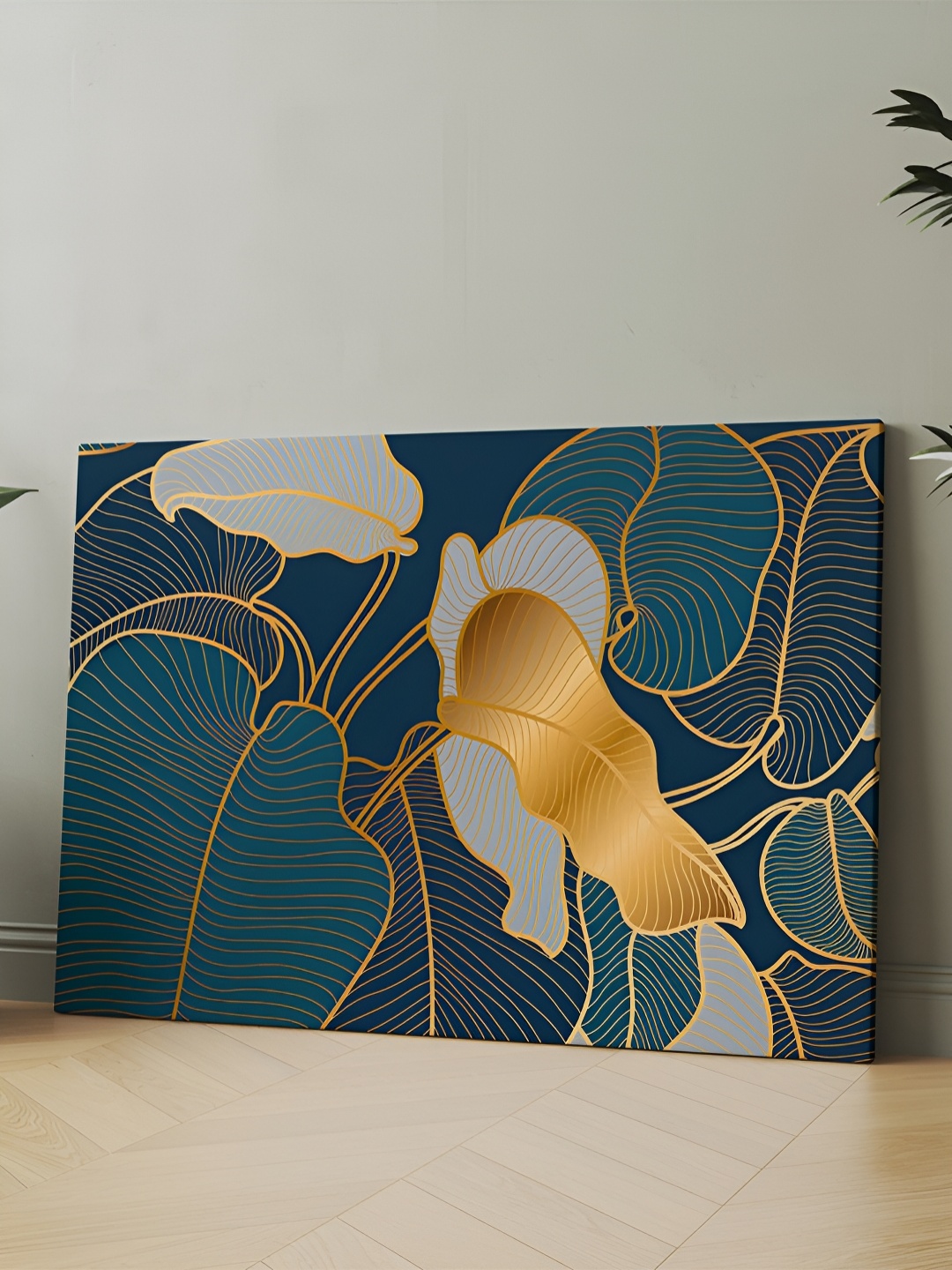 

CLAWCRAFTS Teal Blue & Yellow Canvas Painting Wall Art