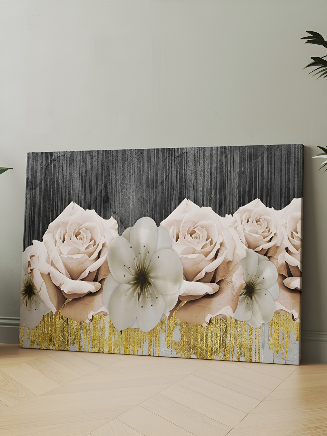 

CLAWCRAFTS Black & Pink Canvas Floral Painting Wall Art