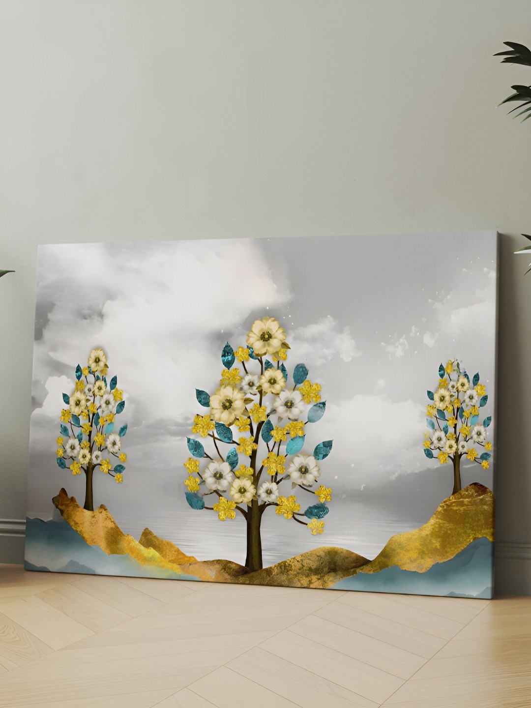 

CLAWCRAFTS White & Yellow Canvas Floral Painting Wall Art