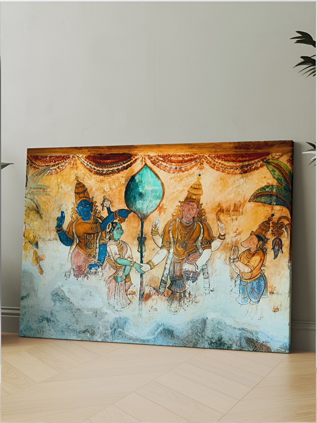 

CLAWCRAFTS Orange Wooden Religious Painting Wall Art