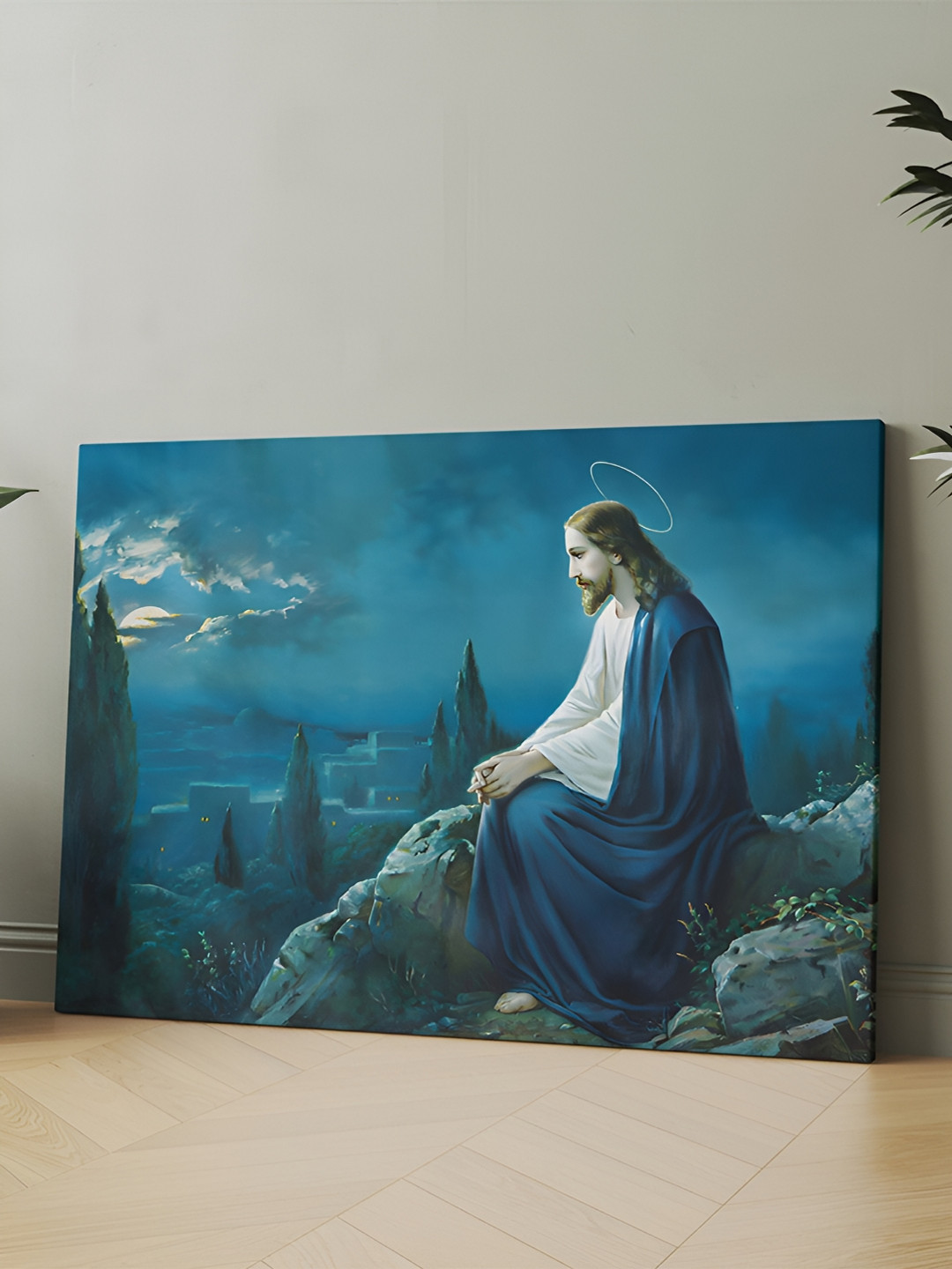 

CLAWCRAFTS Blue & White Wooden Painting Wall Art