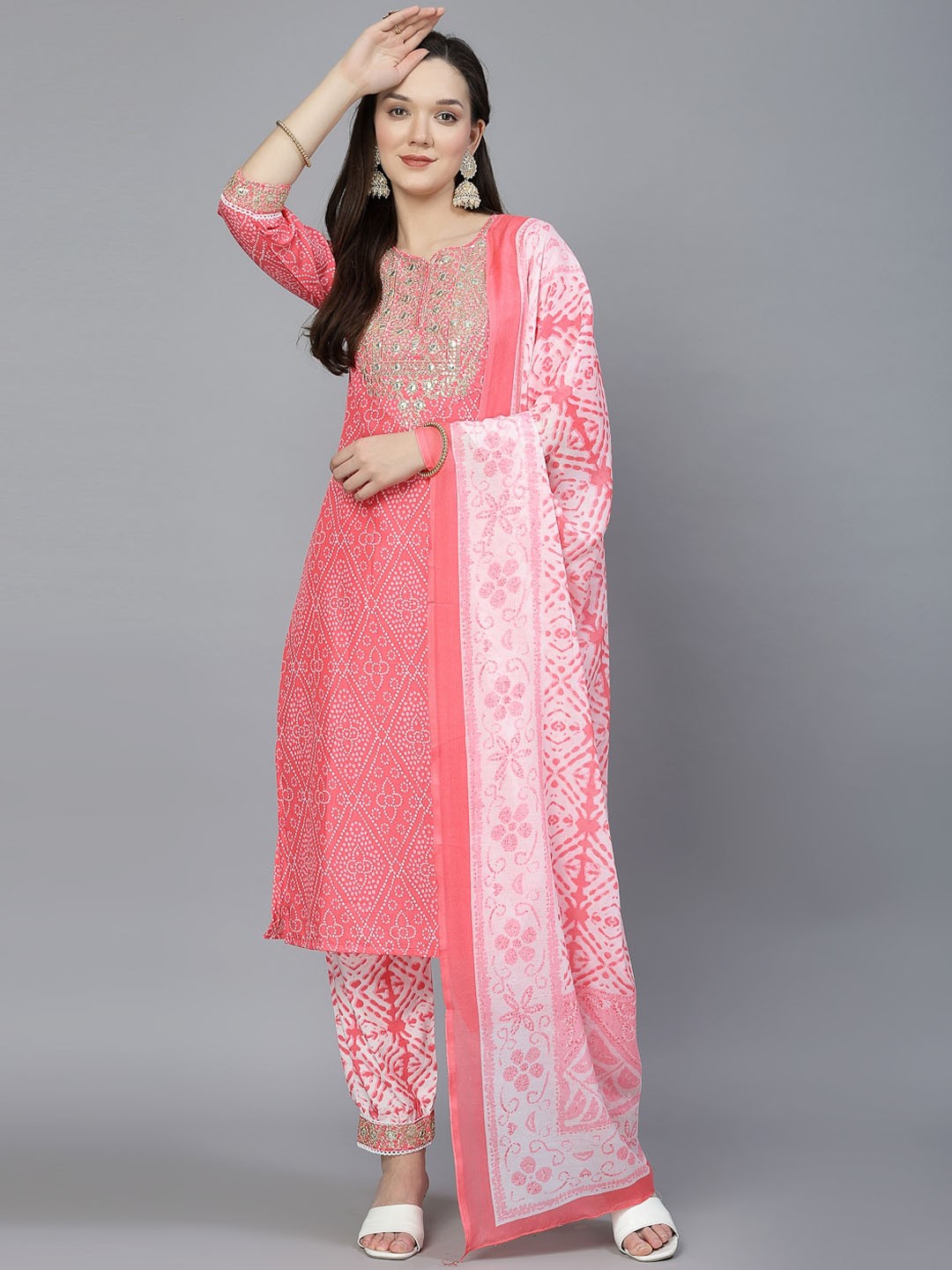 

BAESD Bandhani Embroidered Regular Kurta with Salwar & With Dupatta, Pink