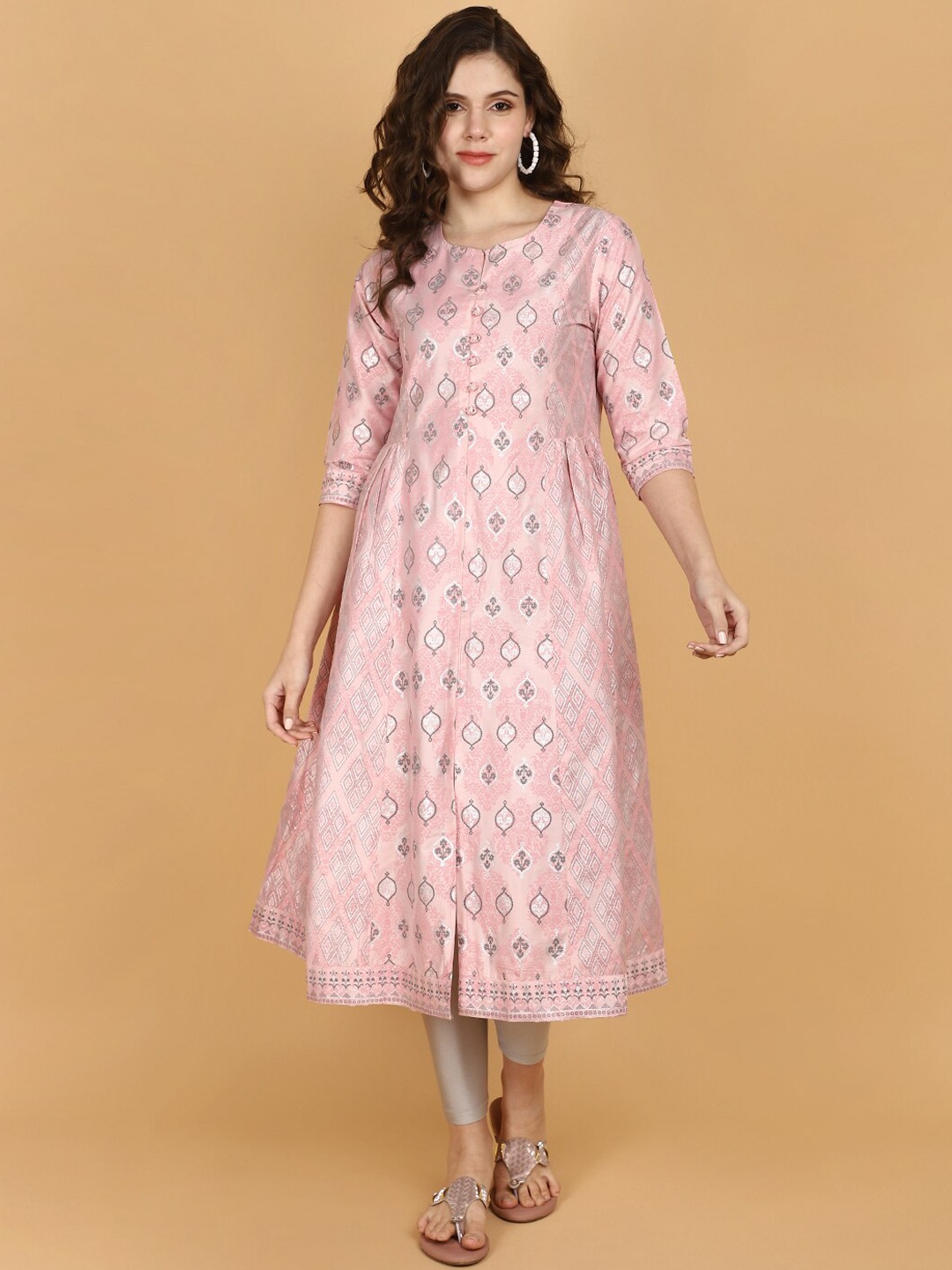 

V-Mart Ethnic Motifs Printed A-Line Kurta, Pink