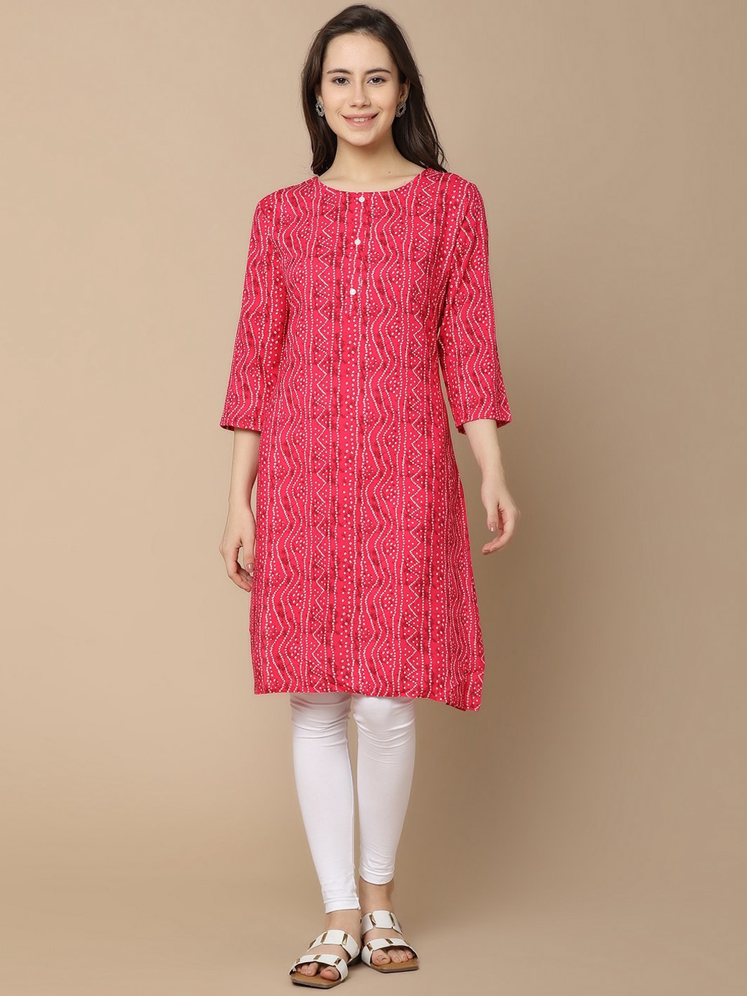 

V-Mart Bandhani Printed Straight Kurta, Orange