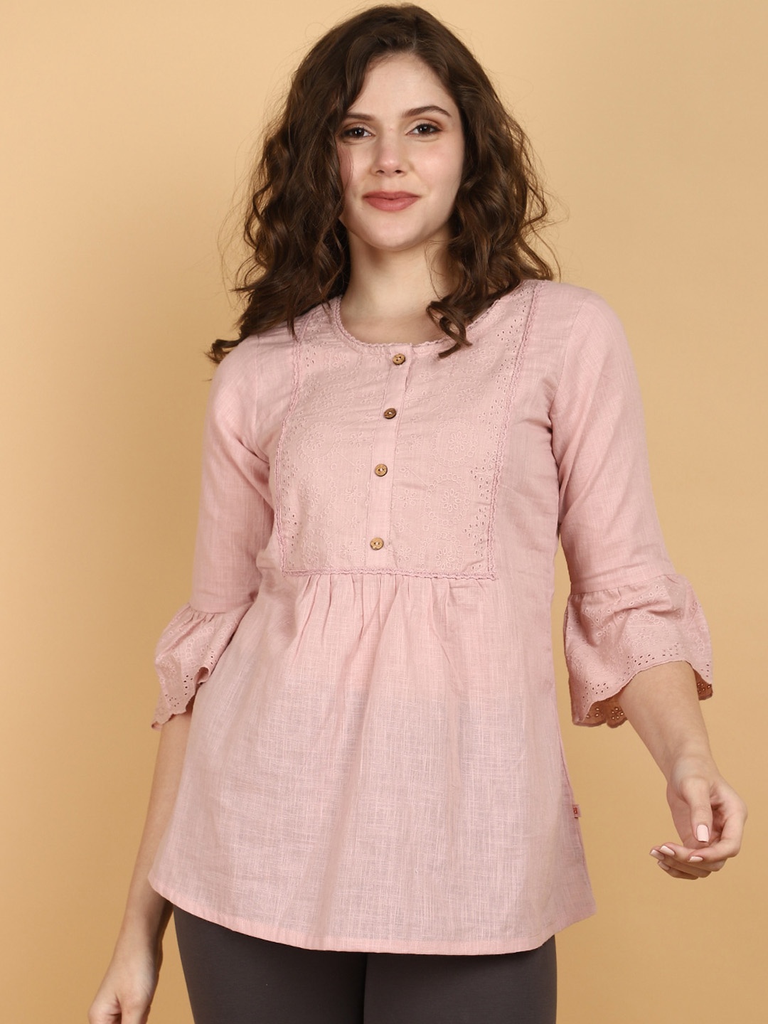 

V-Mart Round Neck A-Line Kurti, Pink