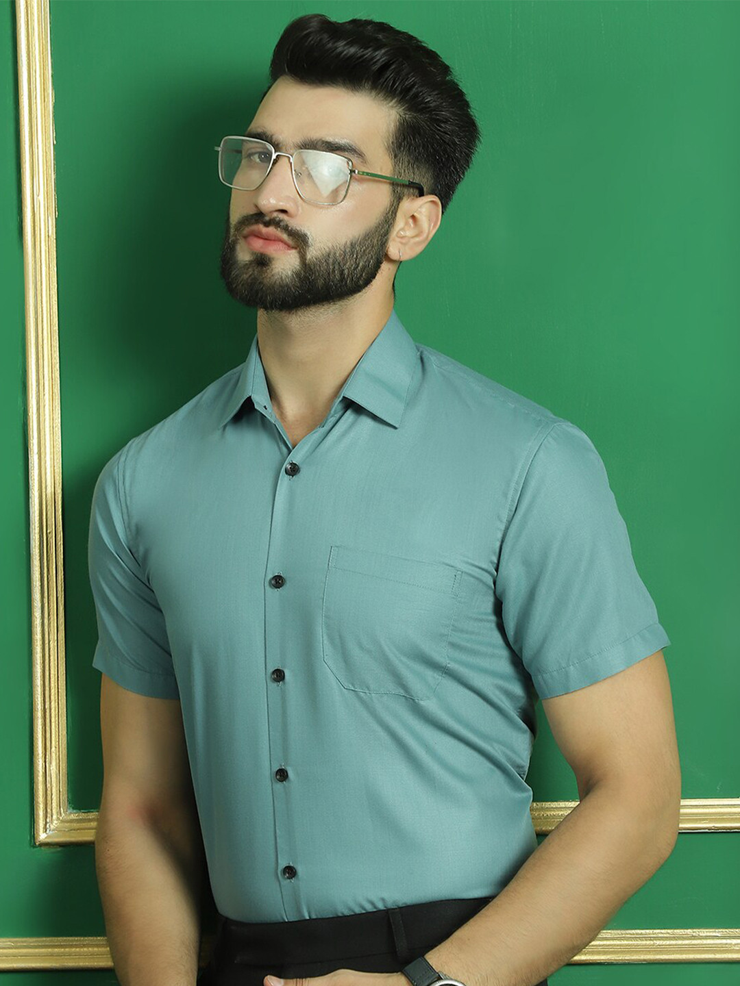 

Indian Needle Classic Spread Collar Opaque Cotton Formal Shirt, Blue