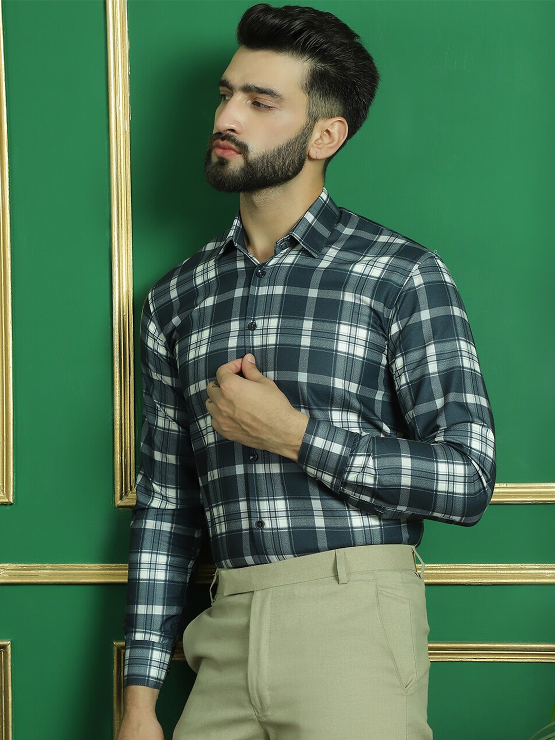 

Indian Needle Classic Tartan Checks Opaque Cotton Formal Shirt, Charcoal