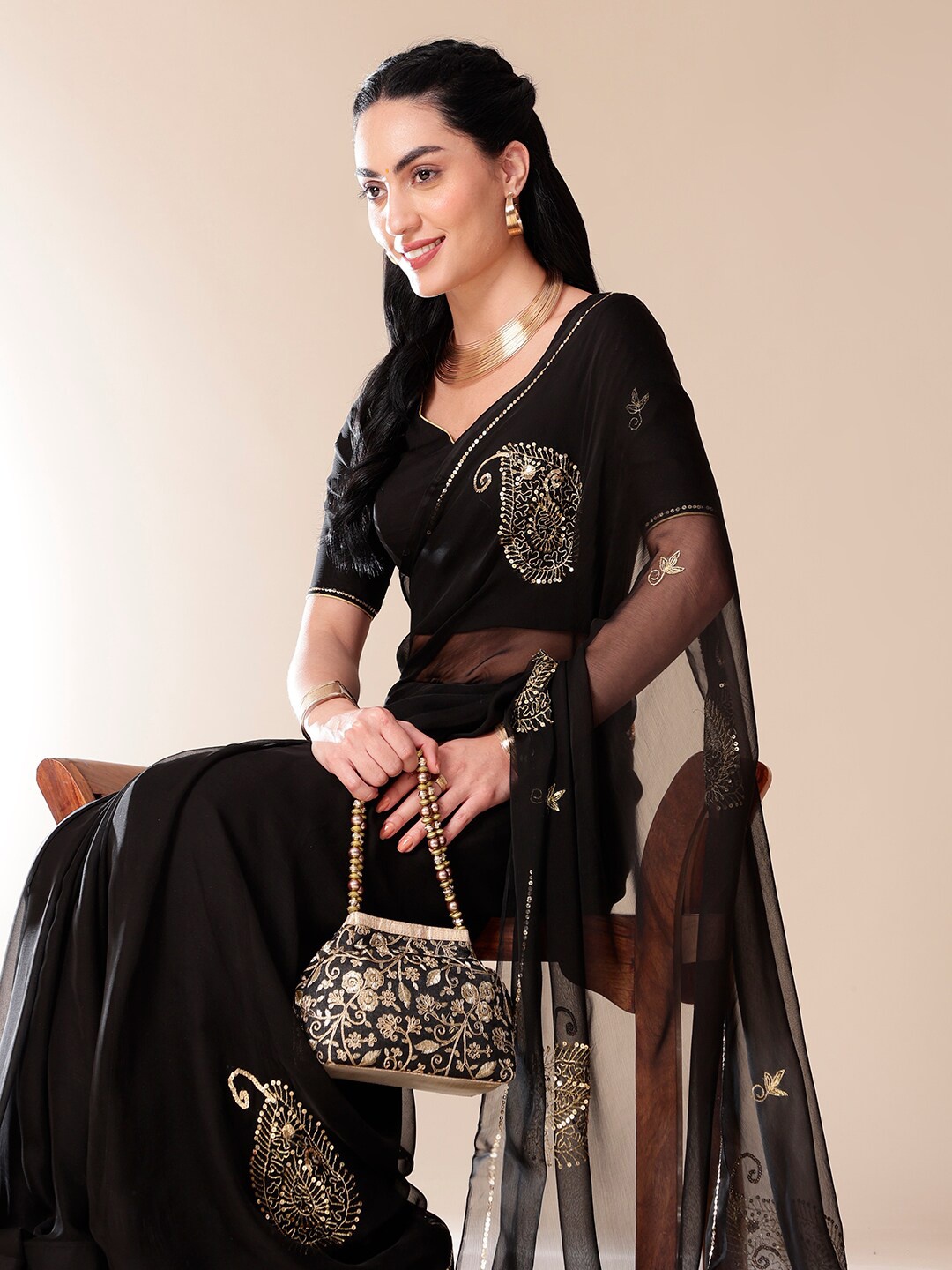 

DiraByDimple Floral Embroidered Sarees, Black