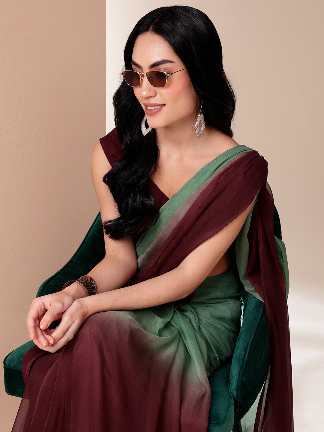 

DiraByDimple Ombre Pure Chiffon Saree, Brown