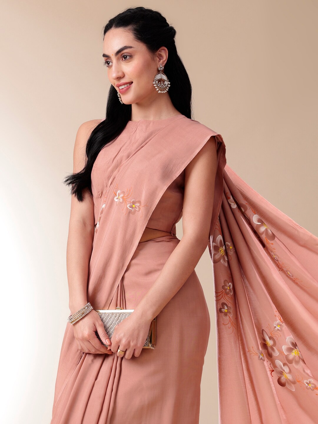 

DiraByDimple Floral Pure Cotton Saree, Peach