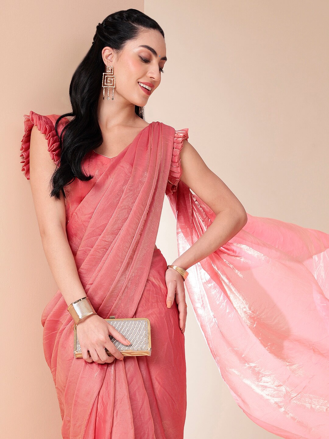 

DiraByDimple Metallic Tissue Saree, Orange