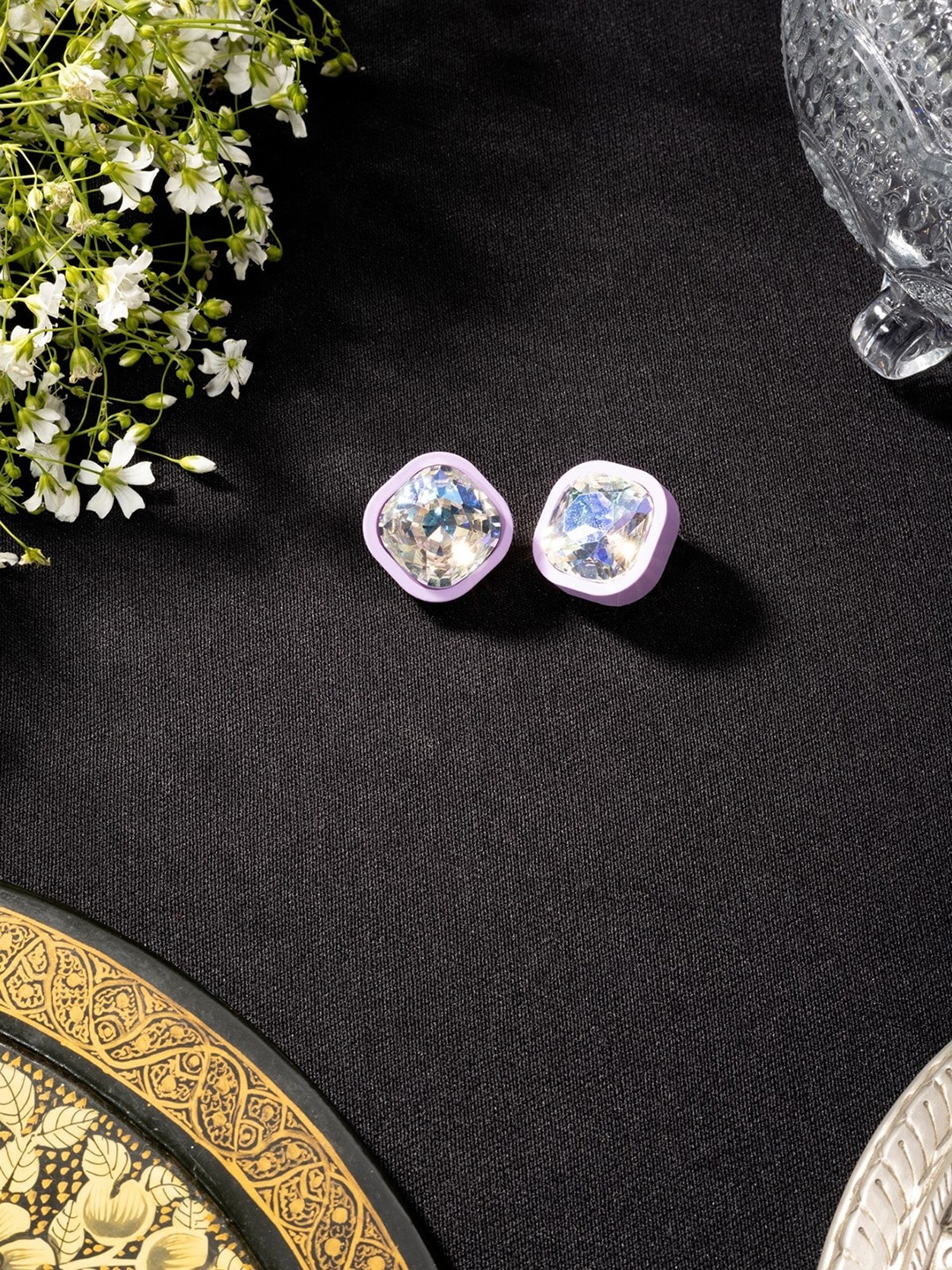 

Niscka Rhodium-Plated Diamond Shaped Studs Earrings, Purple