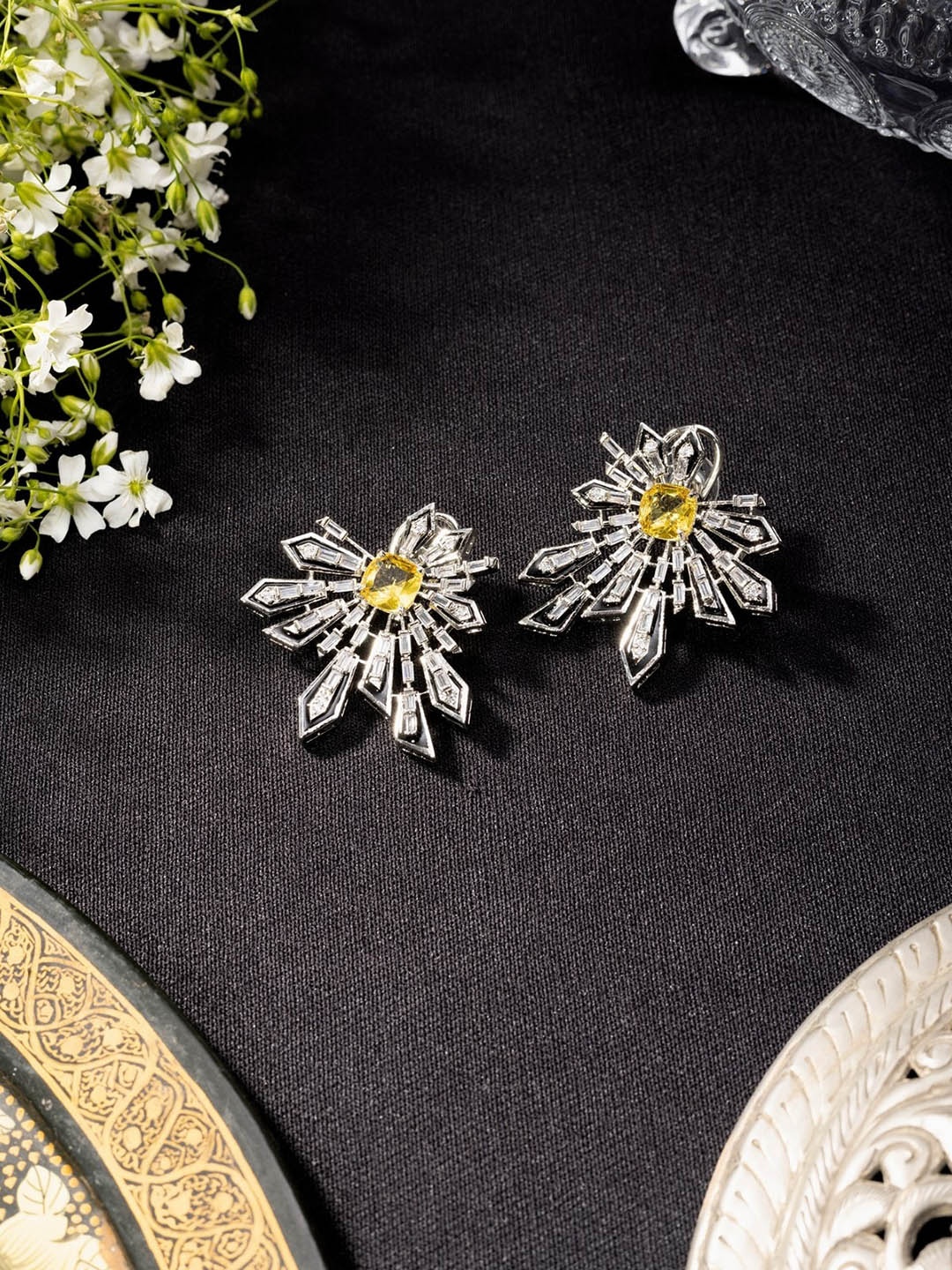 

Niscka Silver-Plated Diamond Shaped Studs Earrings