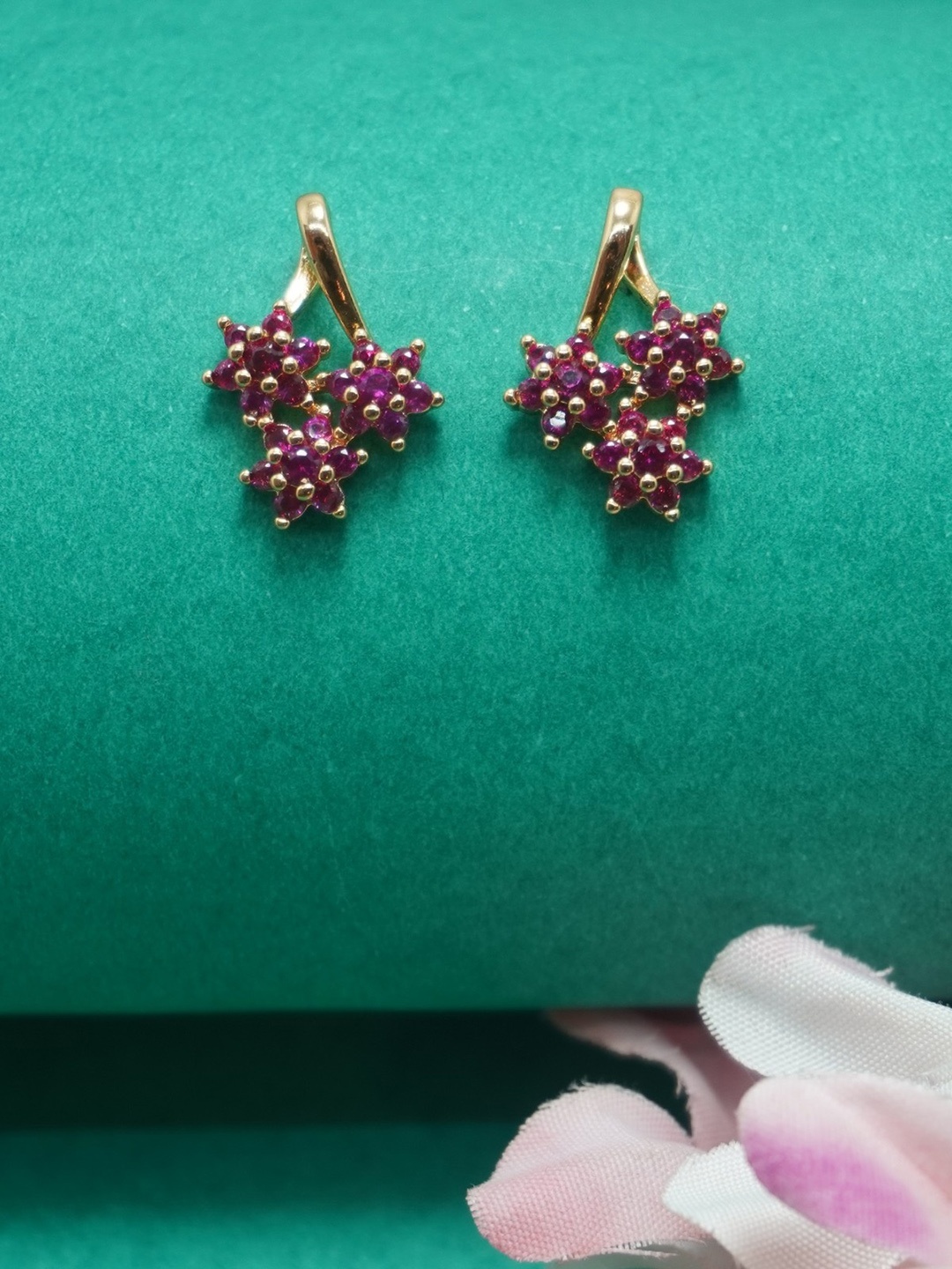

Niscka Gold-Plated Cubic Zirconia Studded Floral Studs Earrings, Pink