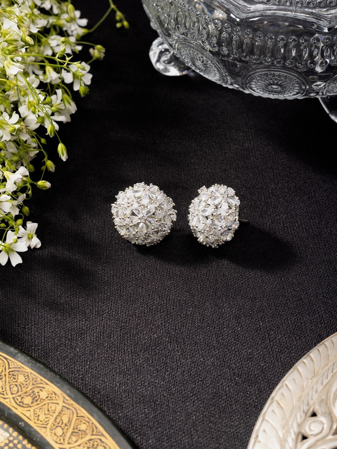 

Niscka Silver-Plated Diamond Shaped Studs Earrings, White