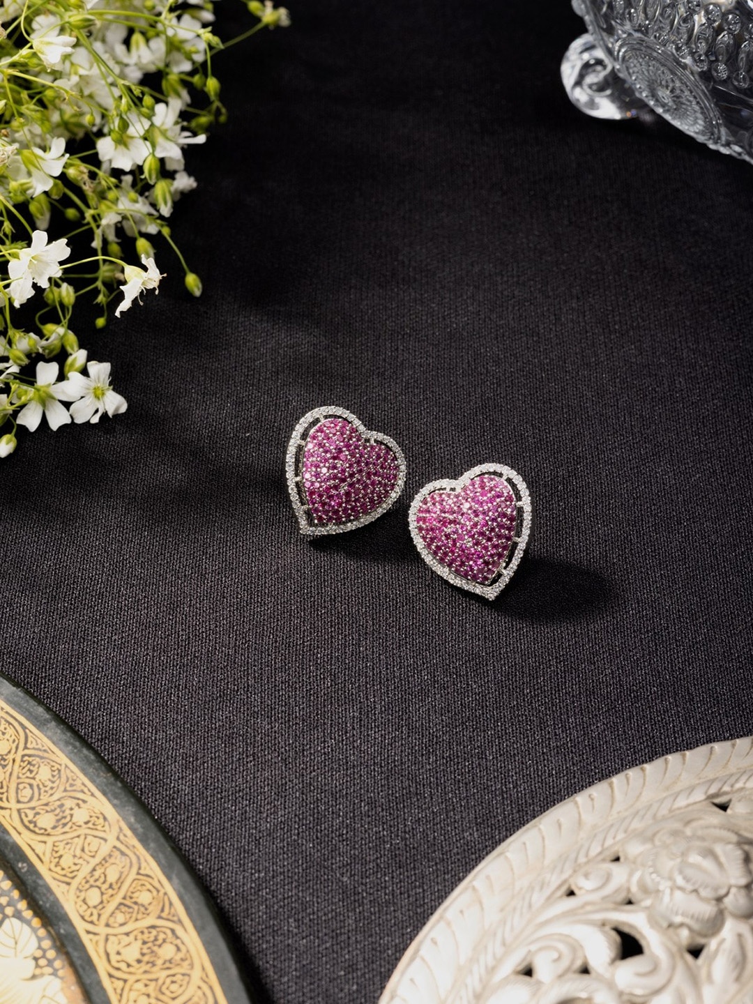 

Niscka Rhodium-Plated Heart Shaped Studs, Silver