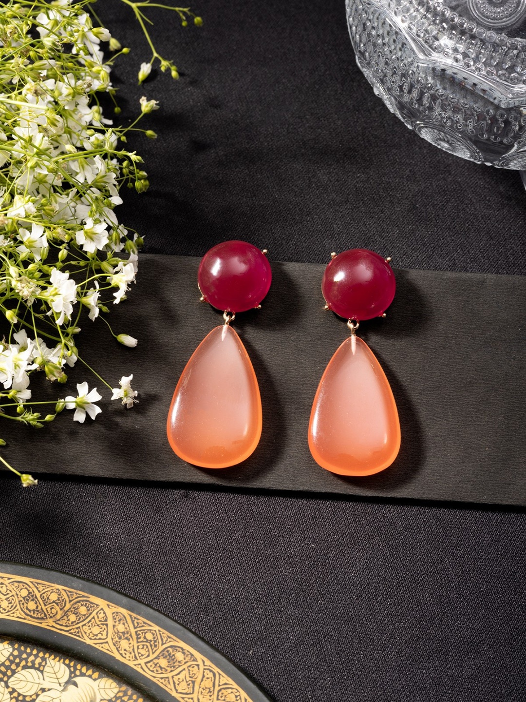

Niscka Gold-Plated Artificial Stones Studded Teardrop Shaped Drop Earrings, Orange