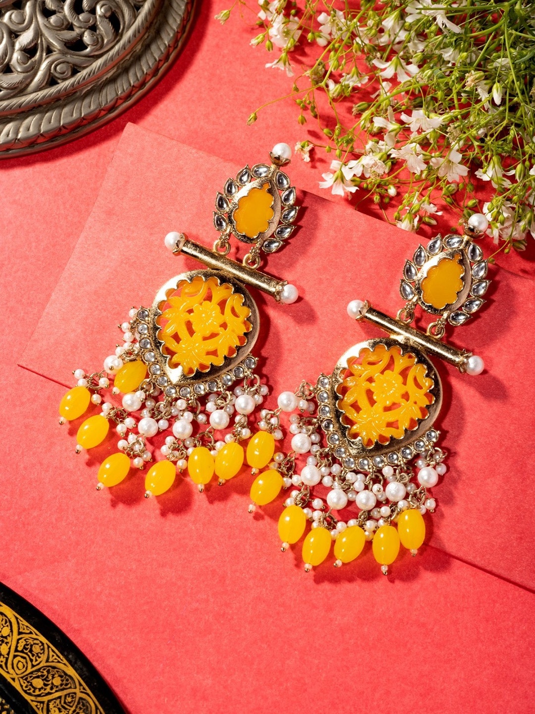 

Niscka Gold-Plated Beaded Circular Drop Earrings