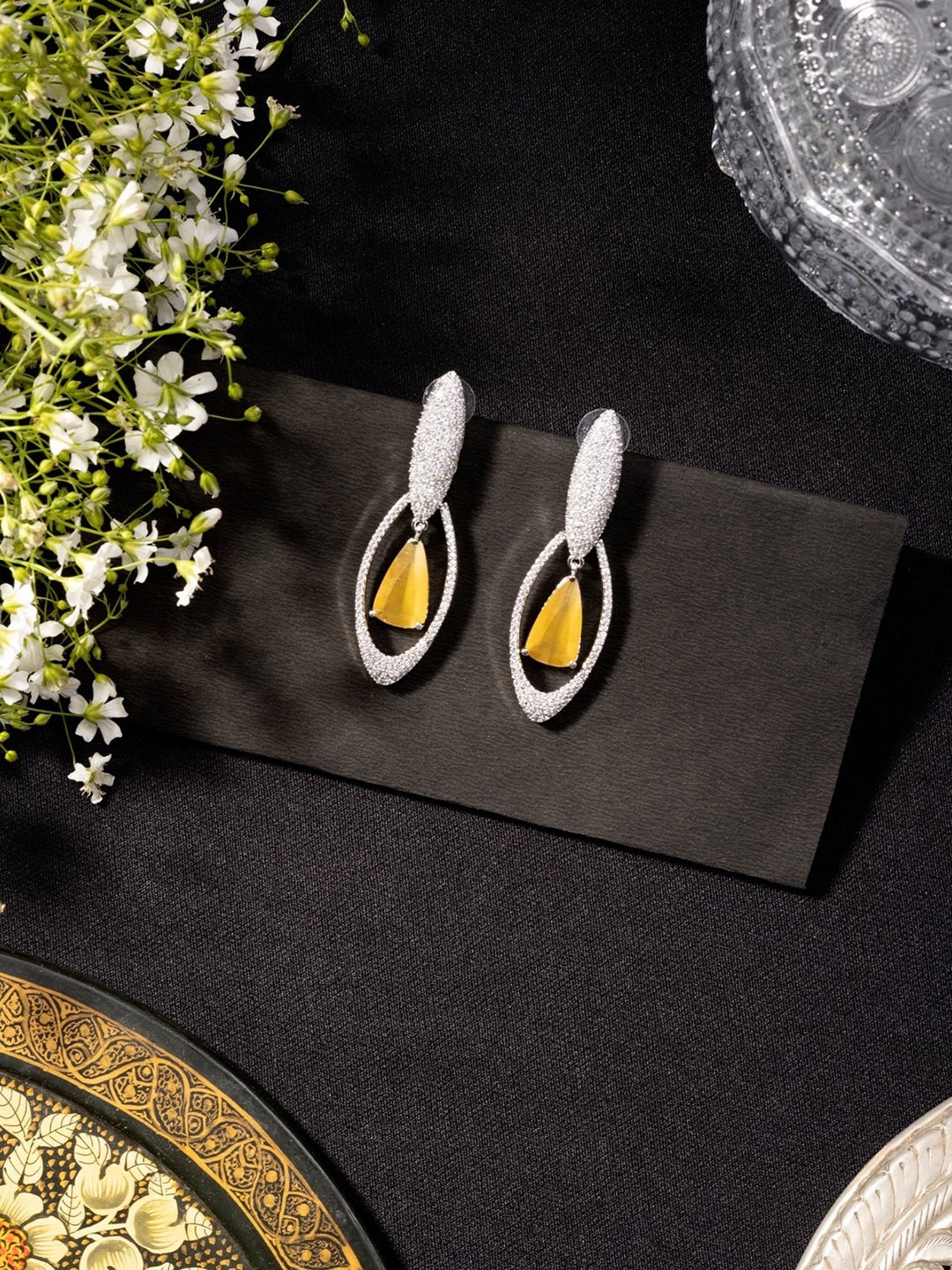 

Niscka Rhodium Plated Drop Earrings, Yellow