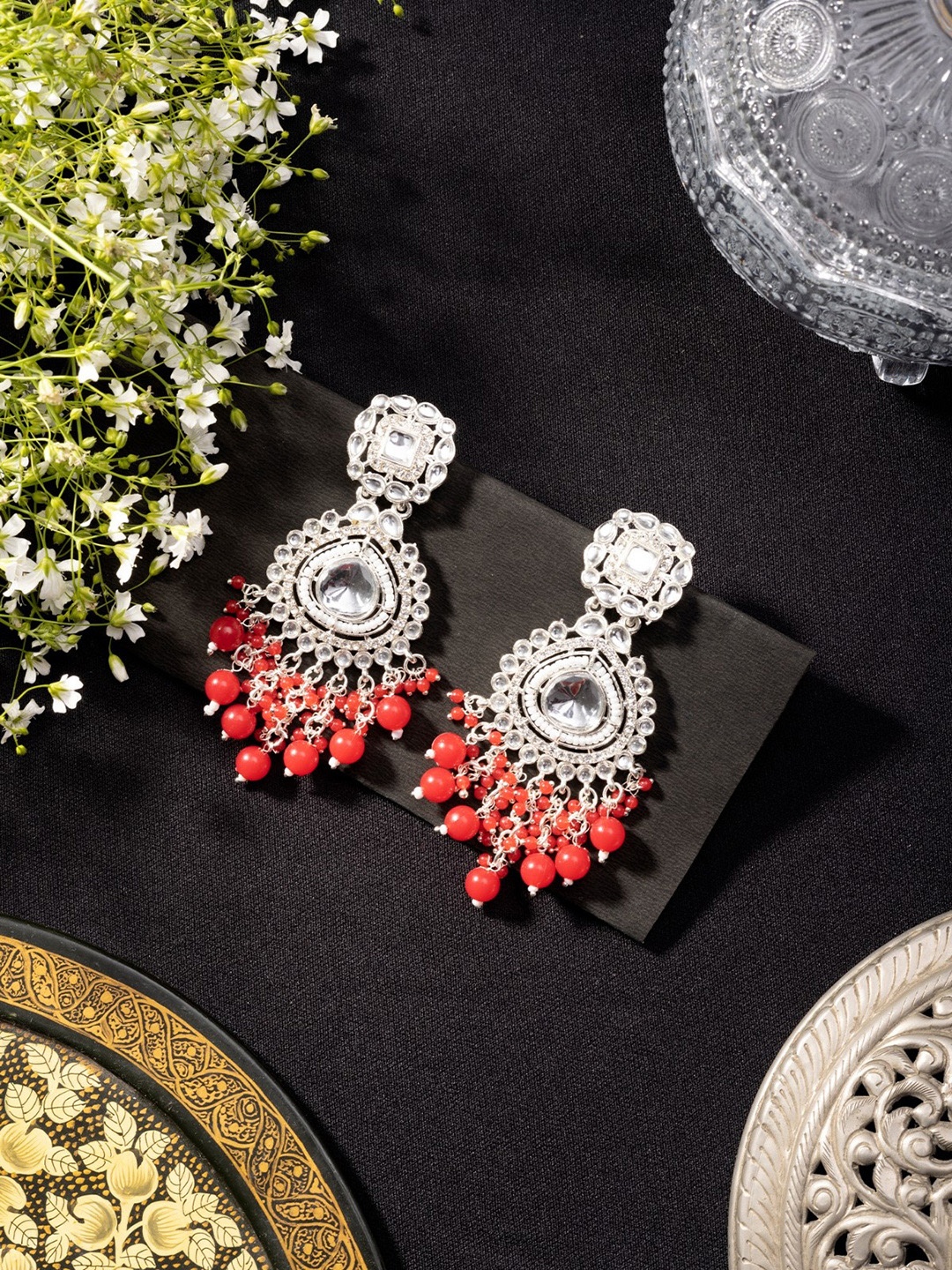 

Niscka Silver-Plated Kundan Studded Drop Earrings, Red