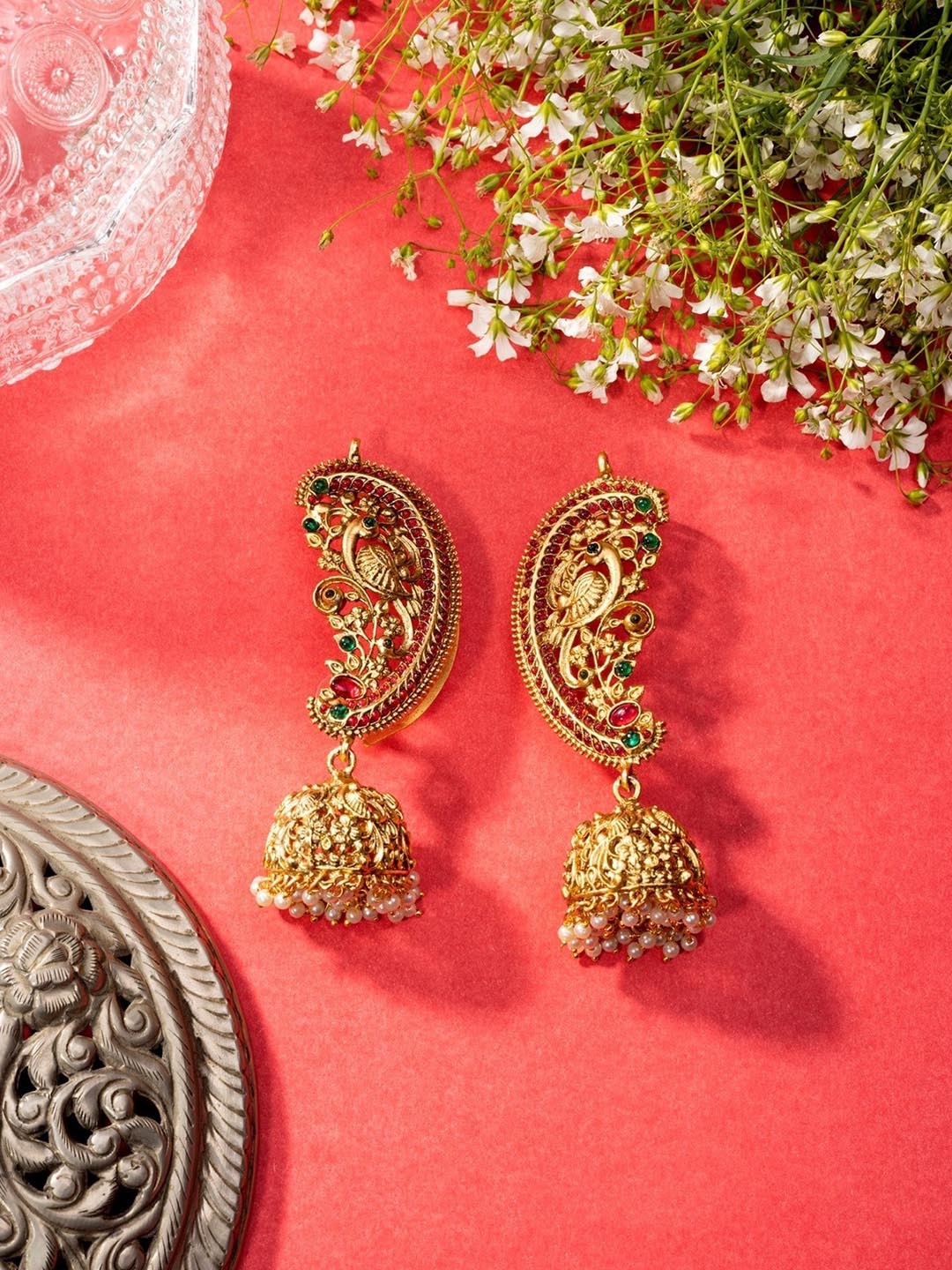 

Niscka Gold-Plated Peacock Shaped Jhumkas