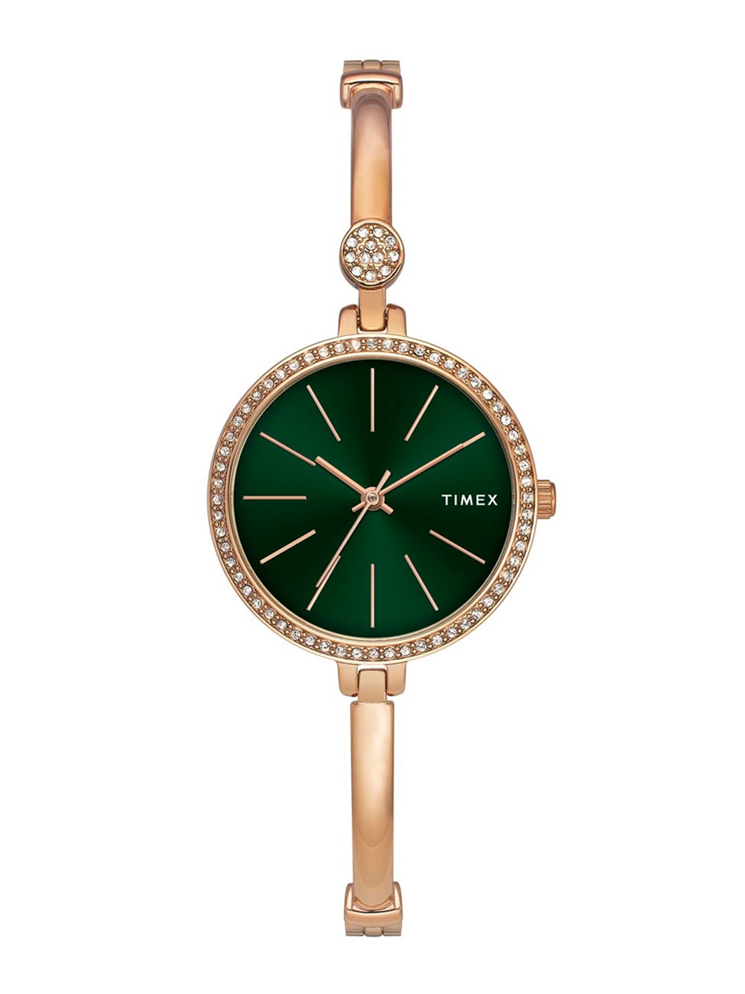 

Timex Women Brass Embellished Dial & Bracelet Style Straps Analogue Watch TWEL18406, Rose gold