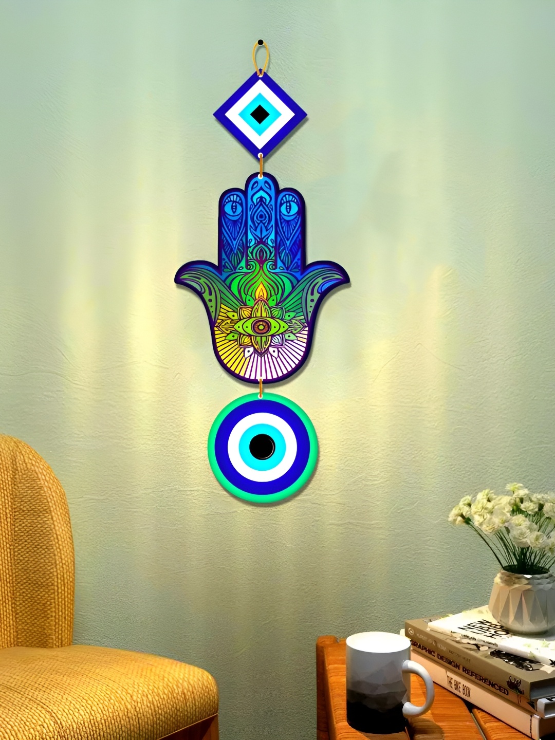 Home Delight Blue & Green Printed Wooden Wall Hangings