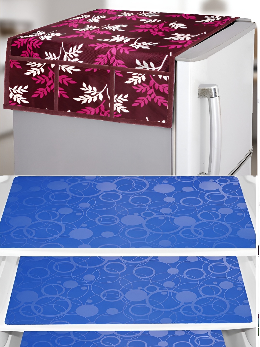 

REVEXO Purple & Blue 4 Pieces Printed Refrigerator Covers