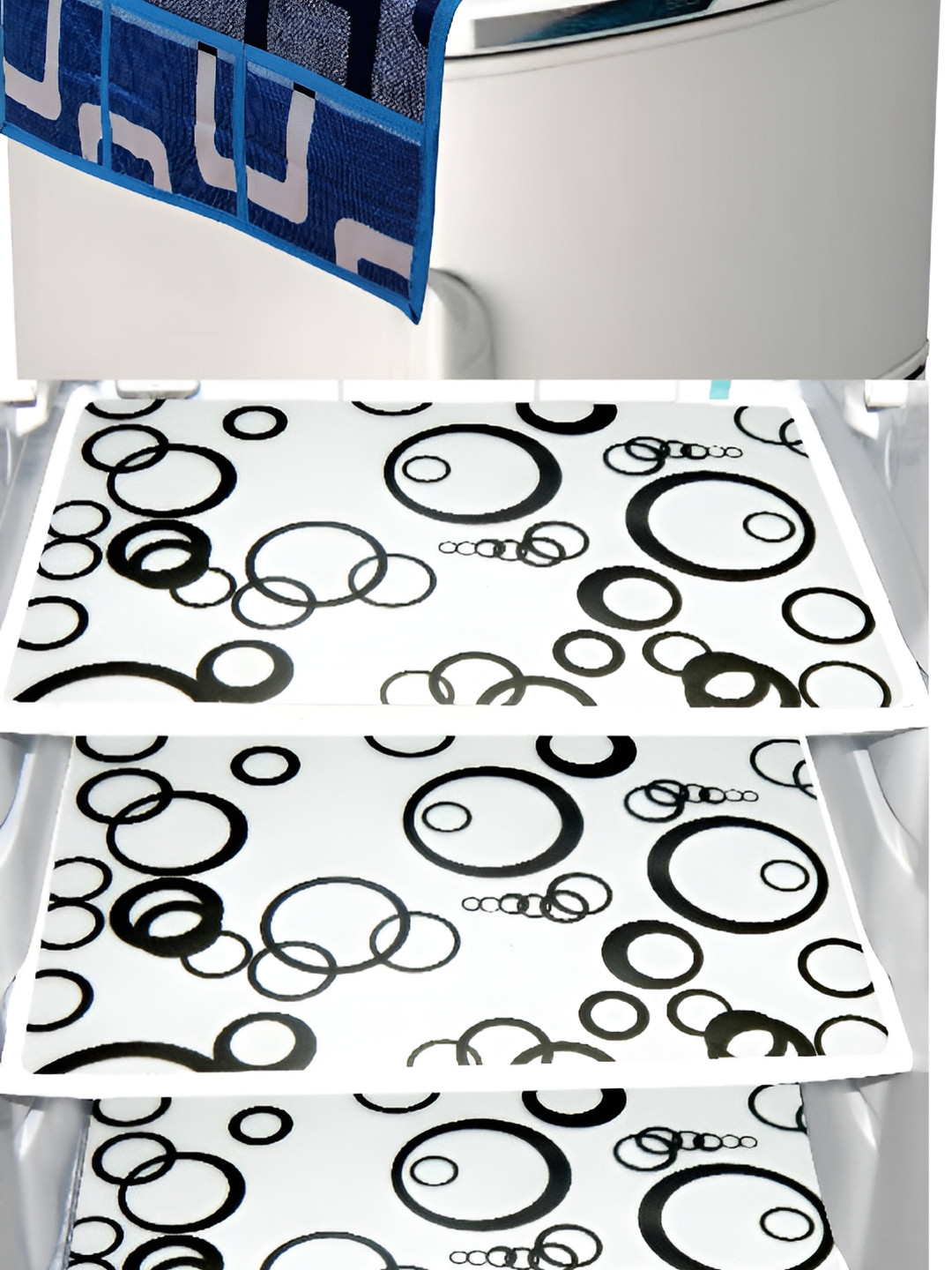 

REVEXO Blue & White 4 Pieces Printed Refrigerator Covers