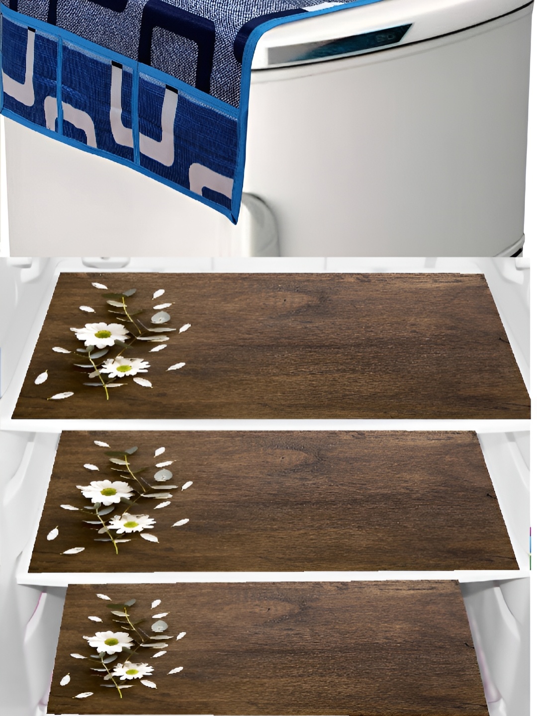 

REVEXO 4-pcs Blue & Brown Printed Refrigerator Covers