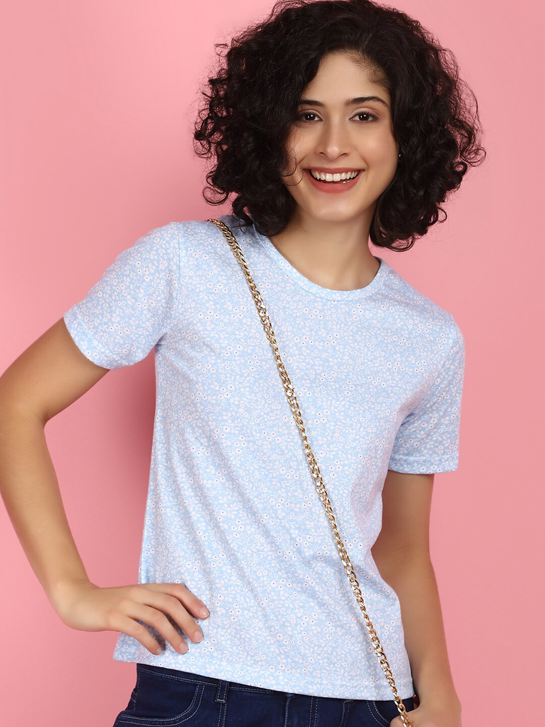 

V-Mart Abstract Printed Round Neck Cotton Casual T-shirt, Blue