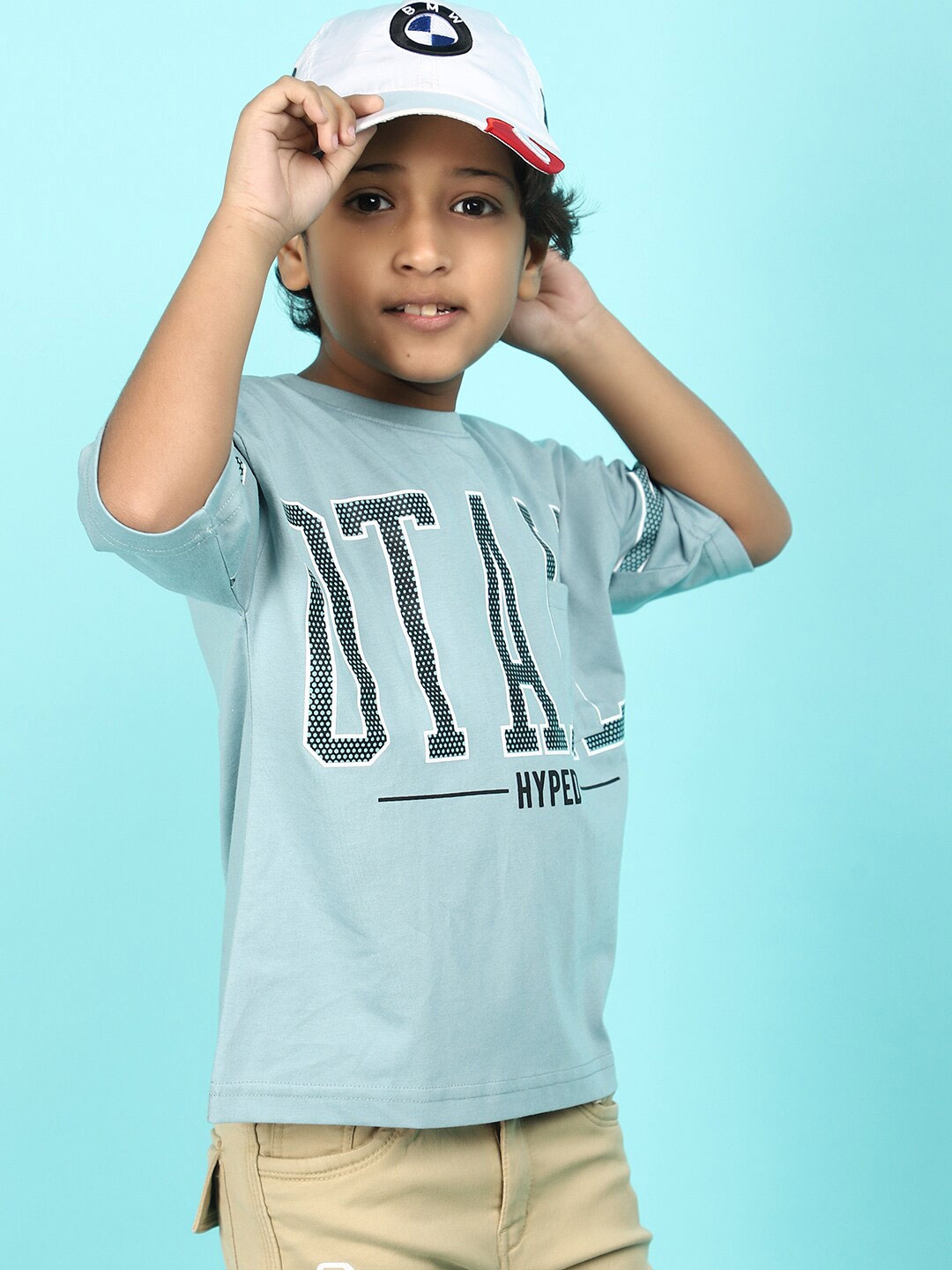 V-Mart Boys Typography Printed Cotton T-shirt, Blue