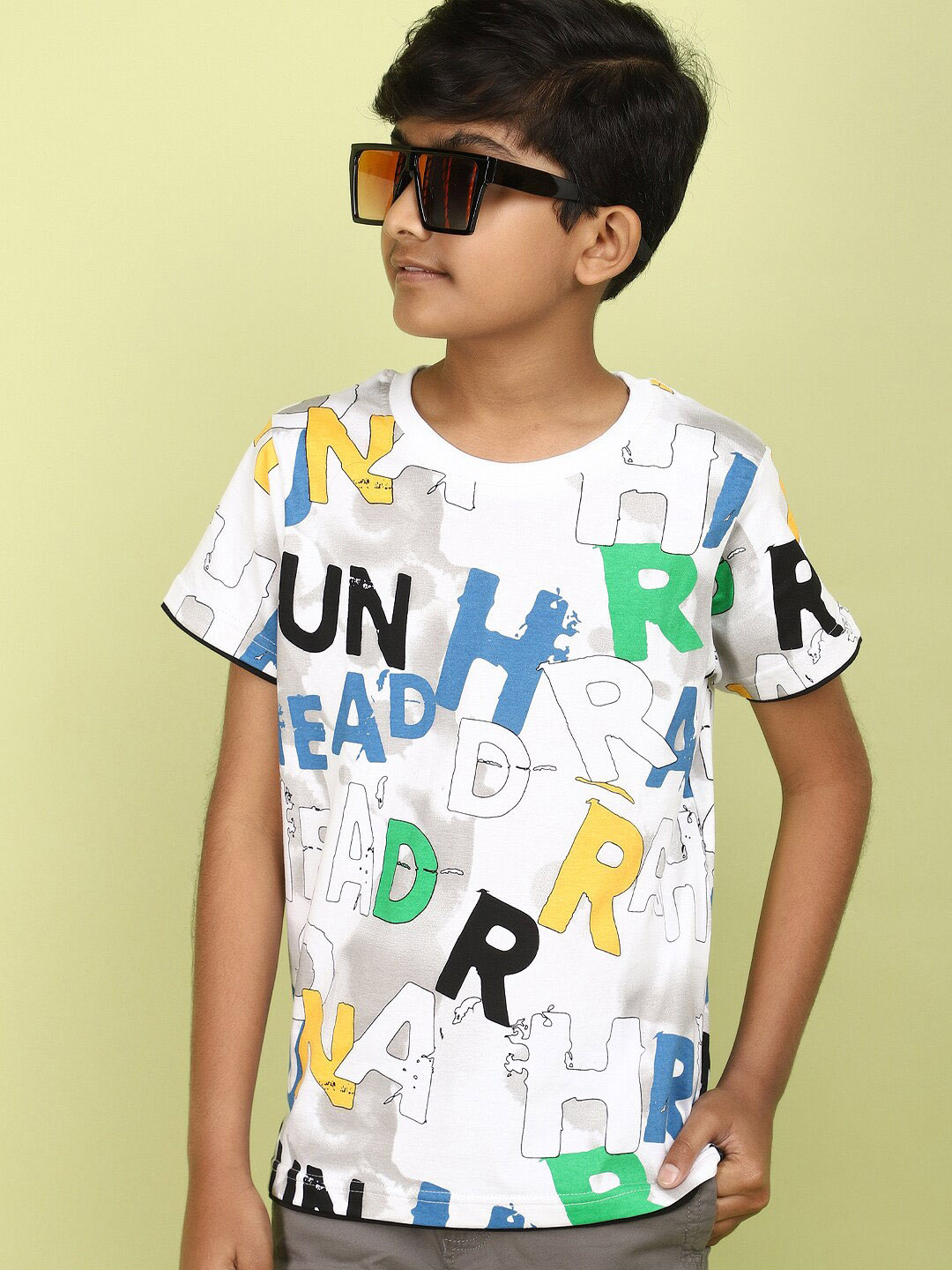 

V-Mart Boys Round Neck Short Sleeves Typographic Printed Regular Fit Cotton T-shirt, White